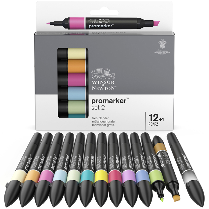 ProMarker 12er-Set + Blender (Set 2) in der Gruppe Stifte / Künstlerstifte / Illustrationsmarker bei Pen Store (100545)