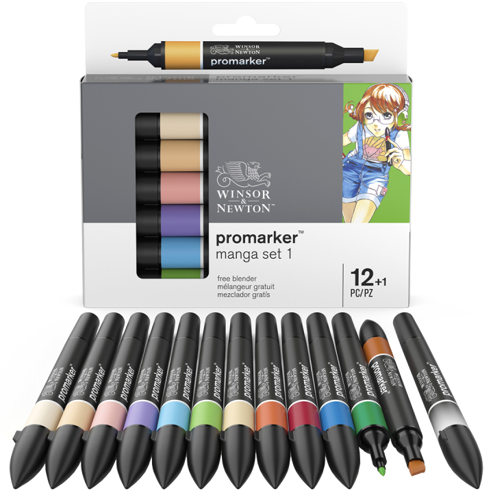 ProMarker 12er-Set + Blender (Manga Set 1) in der Gruppe Stifte / Künstlerstifte / Marker bei Pen Store (100558)