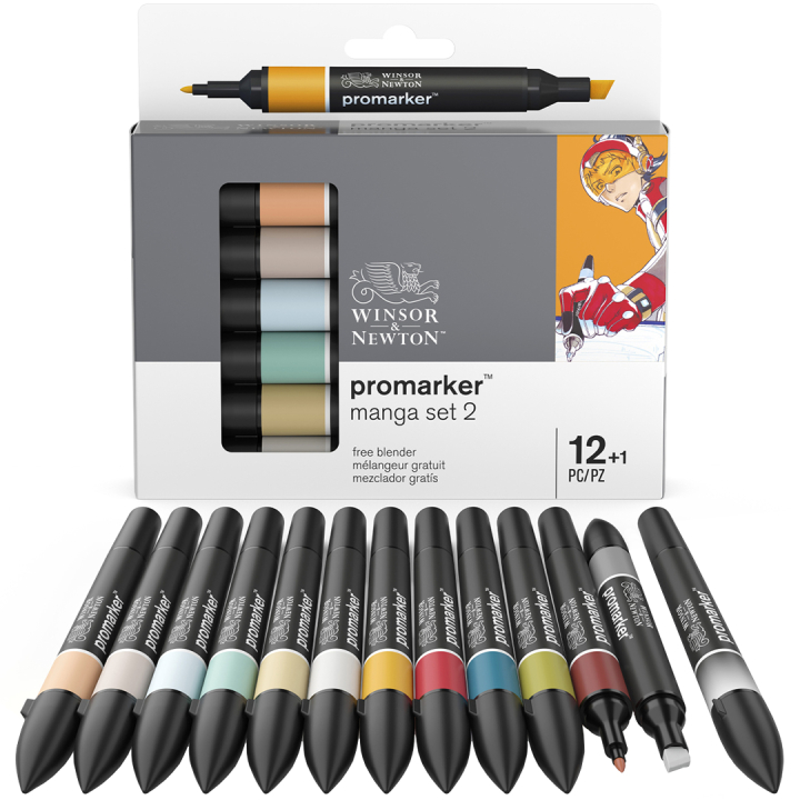 ProMarker 12er-Set + Blender (Manga Set 2) in der Gruppe Stifte / Künstlerstifte / Marker bei Pen Store (100559)