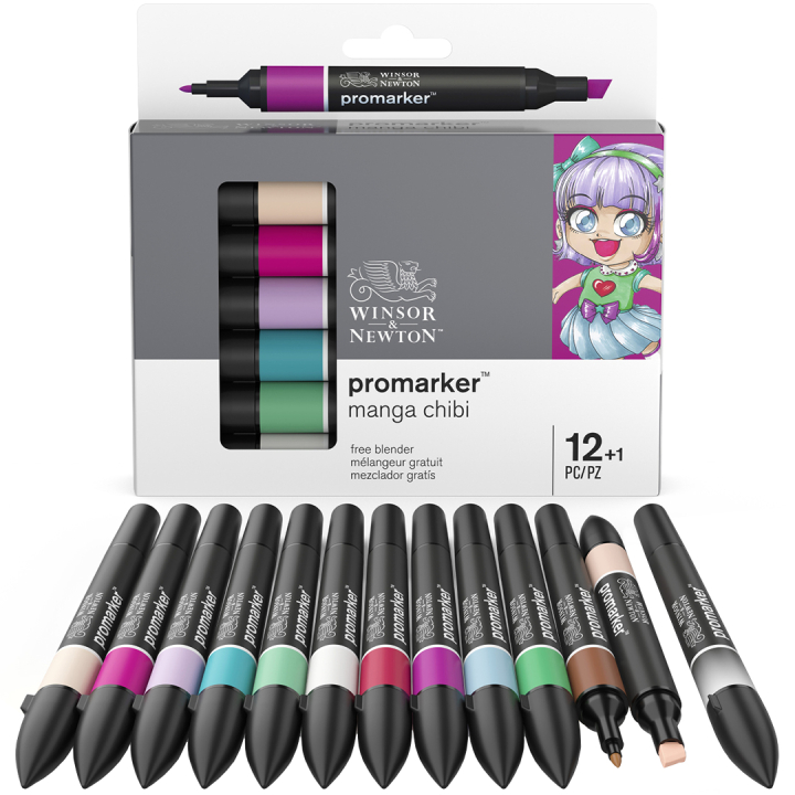 ProMarker 12er-Set + Blender (Manga Chibi) in der Gruppe Stifte / Künstlerstifte / Illustrationsmarker bei Pen Store (100560)