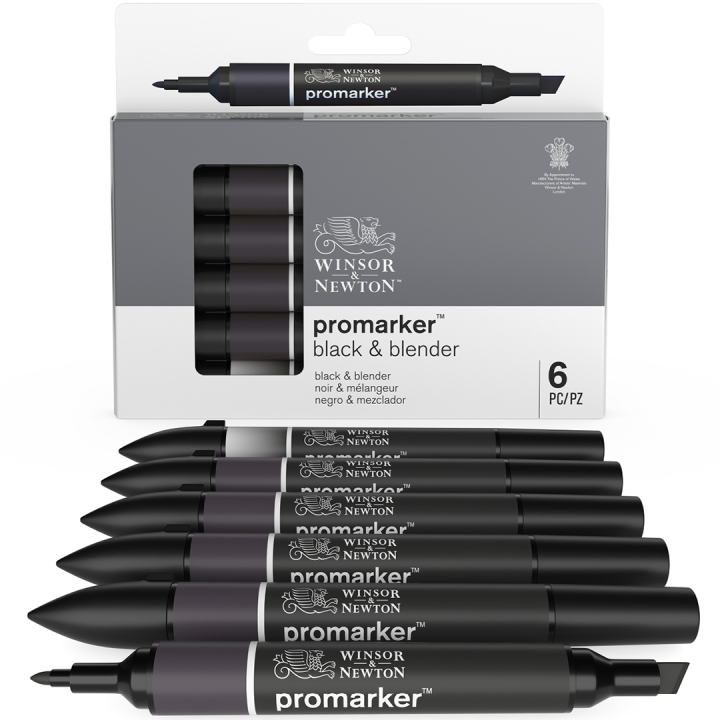 ProMarker 6er-Set Black & Blender in der Gruppe Stifte / Künstlerstifte / Illustrationsmarker bei Pen Store (100567)