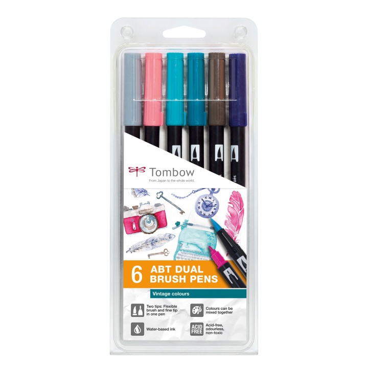 ABT Dual Brush Stift 6er-Set Vintage in der Gruppe Stifte / Künstlerstifte / Pinselstifte bei Pen Store (101107)