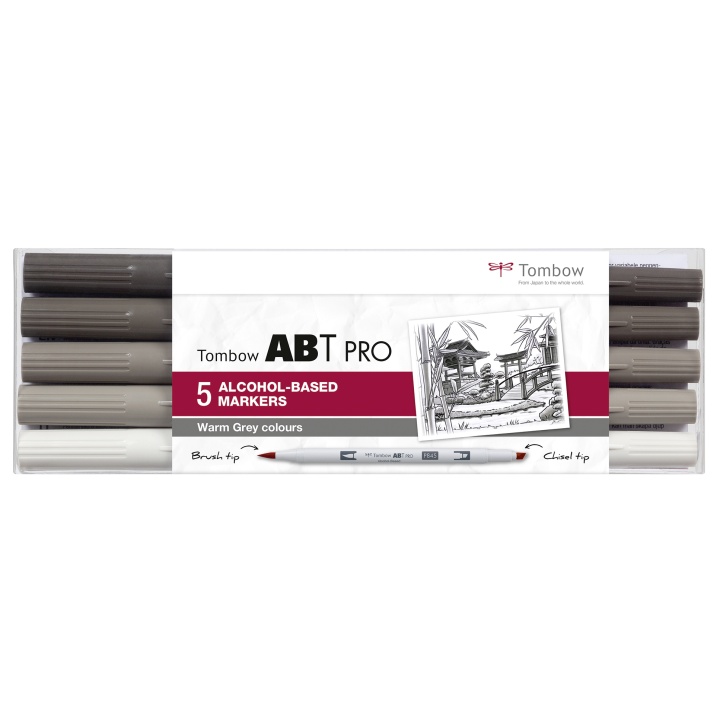 ABT PRO Dual Brush Pen 5er-Set Warm Grey in der Gruppe Stifte / Künstlerstifte / Marker bei Pen Store (101258)