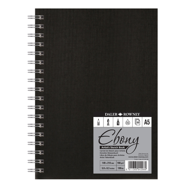 Ebony Artist's Sketch Book Spiral A5 in der Gruppe Papier & Blöcke / Künstlerblöcke / Skizzenbücher bei Pen Store (101471)
