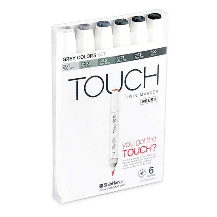 Touch Twin Brush Marker, 6er-Set, Grau in der Gruppe Stifte / Künstlerstifte / Marker bei Pen Store (105320)