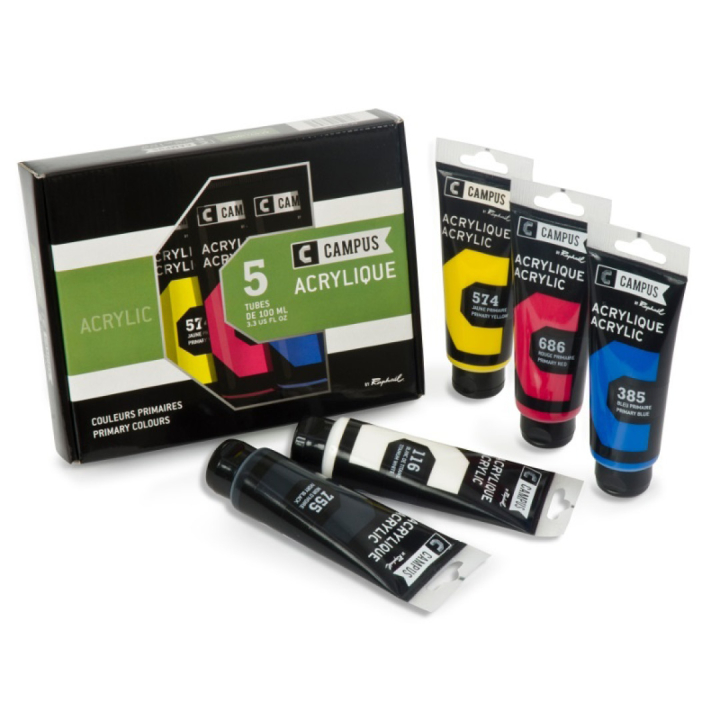 Acrylfarbenset Campus 5 × 100 ml Tuben in der Gruppe Künstlerbedarf / Künstlerfarben / Acrylfarbe bei Pen Store (107974)