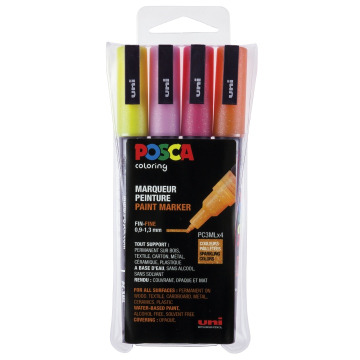 Posca PC-3M Glitter Red tones 4er-Set in der Gruppe Stifte / Künstlerstifte / Marker bei Pen Store (110416)
