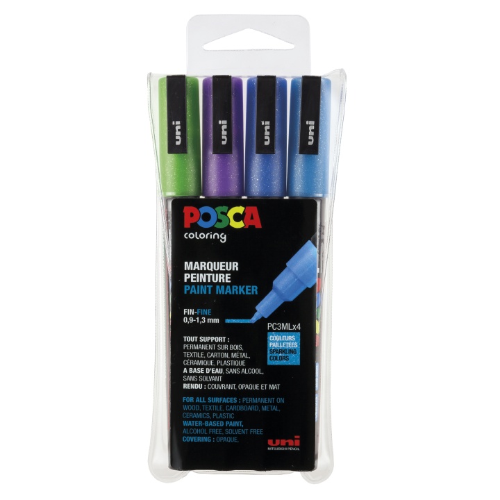 Posca PC-3M Glitter Blue tones 4er-Set in der Gruppe Stifte / Künstlerstifte / Marker bei Pen Store (110417)