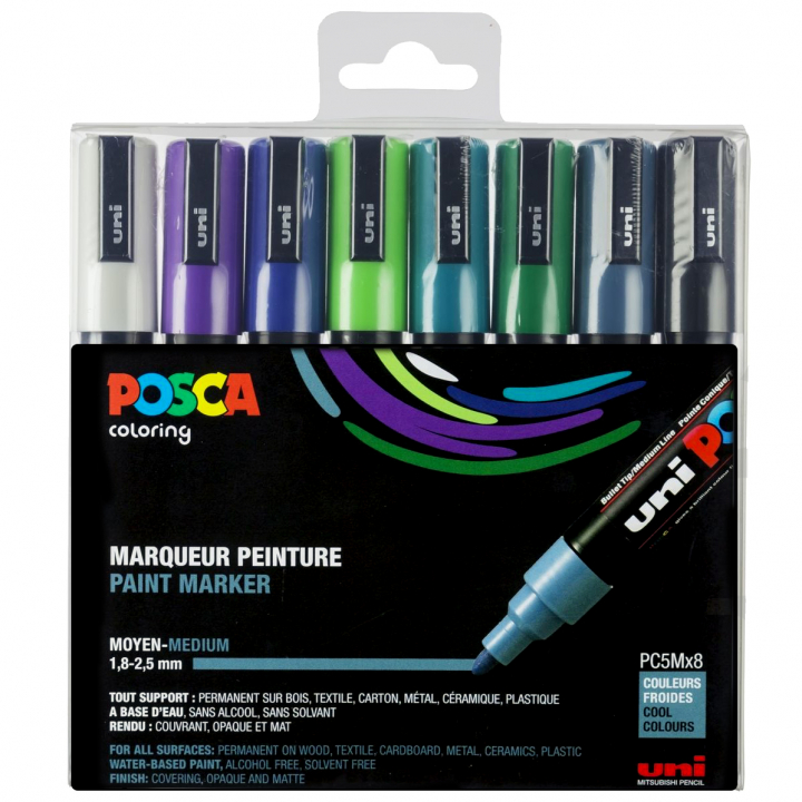 Posca PC-5M Cool tones 8er-Set in der Gruppe Stifte / Künstlerstifte / Marker bei Pen Store (112632)