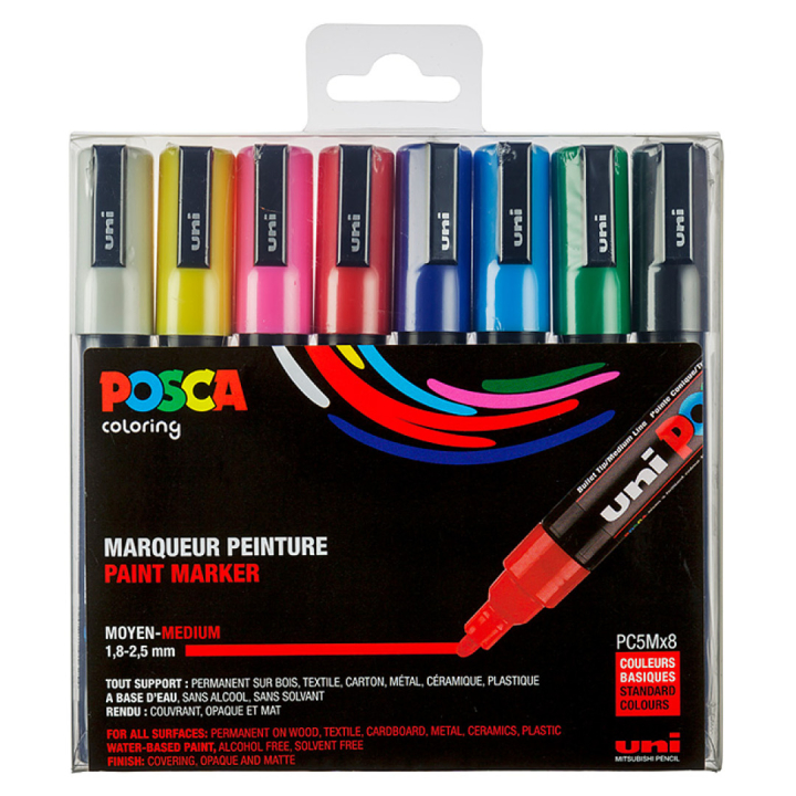 Posca PC-5M Standard Colours 8er-Set in der Gruppe Basteln & Hobby / Farben / Textilmarker bei Pen Store (125148)