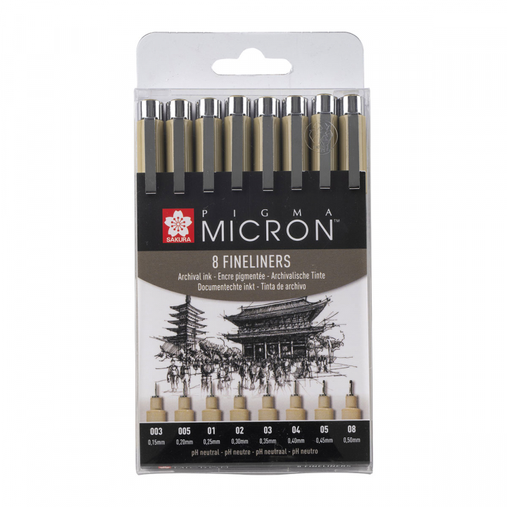 Pigma Micron Fineliner 8er-Set Black in der Gruppe Stifte / Schreiben / Fineliner bei Pen Store (125573)