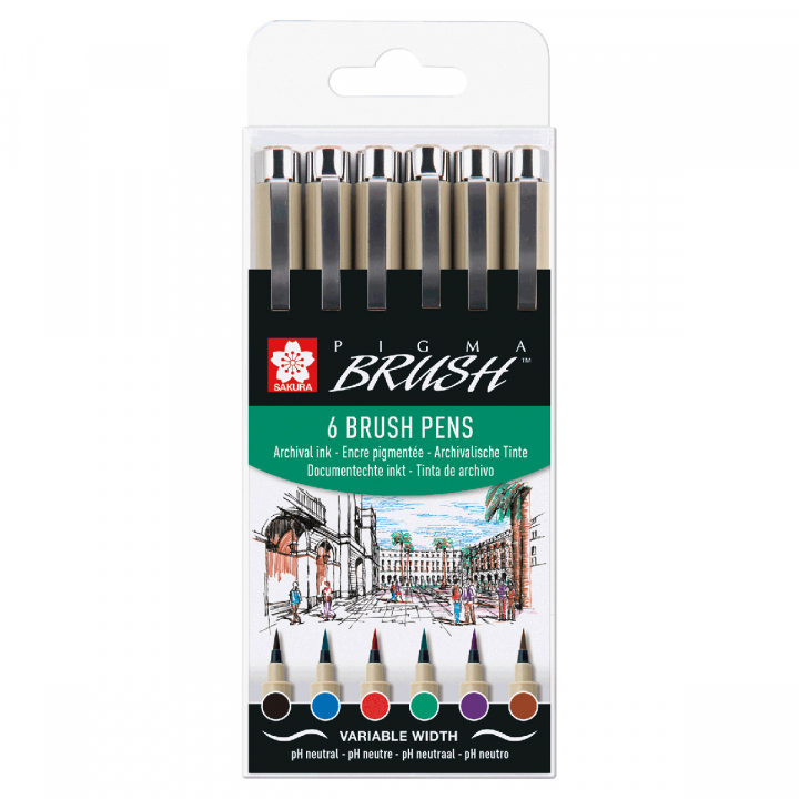 Pigma Brush 6er-Set Basic Colours in der Gruppe Stifte / Schreiben / Fineliner bei Pen Store (125579)