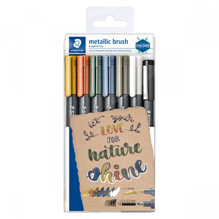 Marker Brush Metallic 5-pack + brush + pigment liner in der Gruppe Stifte / Künstlerstifte / Pinselstifte bei Pen Store (126588)