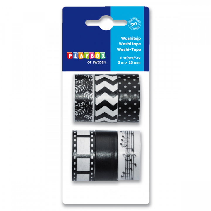 Washi Tape 6 Stk schwarz & weiss in der Gruppe Basteln & Hobby / Hobbyzubehör / Washi Tape bei Pen Store (126867)