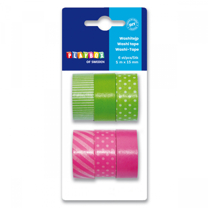 Washi Tape 6 Stk grün & rosa in der Gruppe Basteln & Hobby / Hobbyzubehör / Washi Tape bei Pen Store (126869)