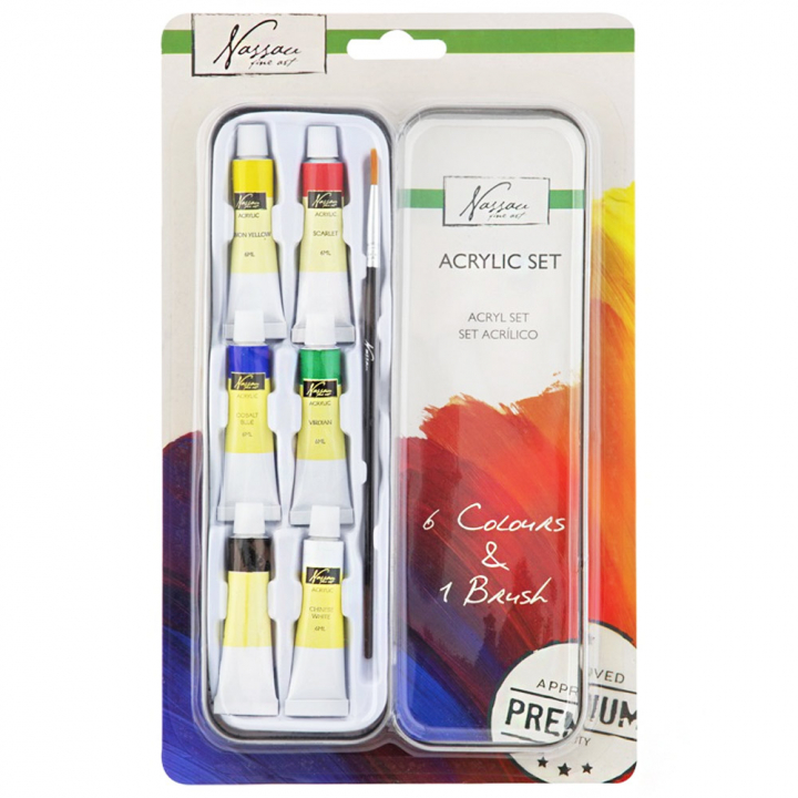 Acrylfarben-Set 6 Farben + Pinsel in der Gruppe Künstlerbedarf / Künstlerfarben / Acrylfarbe bei Pen Store (128544)