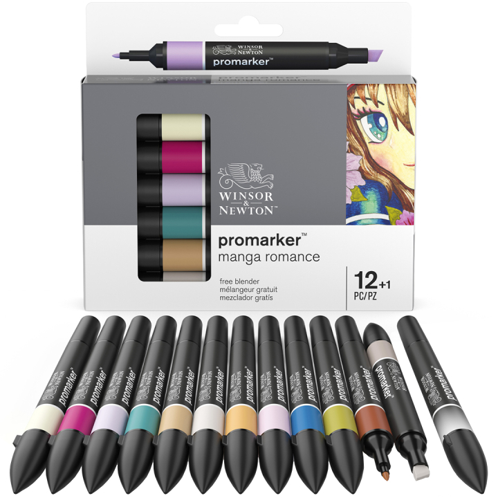 Promarker 12er-Set + Blender (Manga Romance) in der Gruppe Stifte / Künstlerstifte / Marker bei Pen Store (128780)