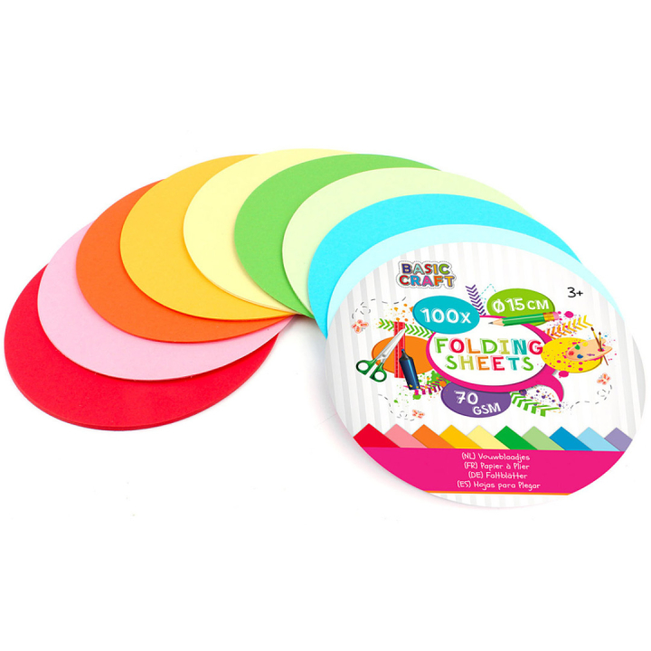 Runde Faltblätter 15cm, 100 stk in der Gruppe Kids / Spaß und Lernen / Zeichenblöcke und Papier für Kinder / Origami Faltblätter bei Pen Store (129385)