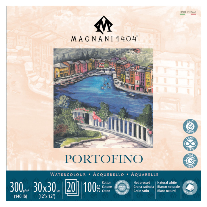 Aquarellpapier Portofino 100% Baumwolle 300g Satin 30x30cm 20 Sheets in der Gruppe Papier & Blöcke / Künstlerblöcke / Aquarellpapier bei Pen Store (129687)