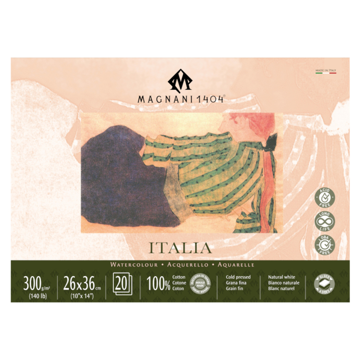 Aquarellpapier Italia 100% Baumwolle 300g 26x36cm 20 Sheets in der Gruppe Papier & Blöcke / Künstlerblöcke / Aquarellpapier bei Pen Store (129830)