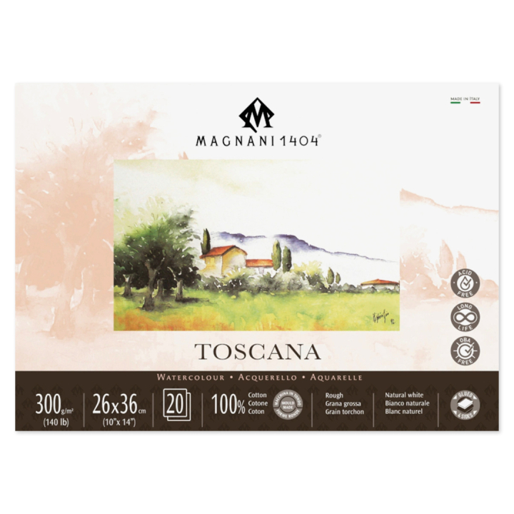 Aquarellpapier Toscana 100% Baumwolle 300g 26x36cm 20 Sheets in der Gruppe Papier & Blöcke / Künstlerblöcke / Aquarellpapier bei Pen Store (129831)