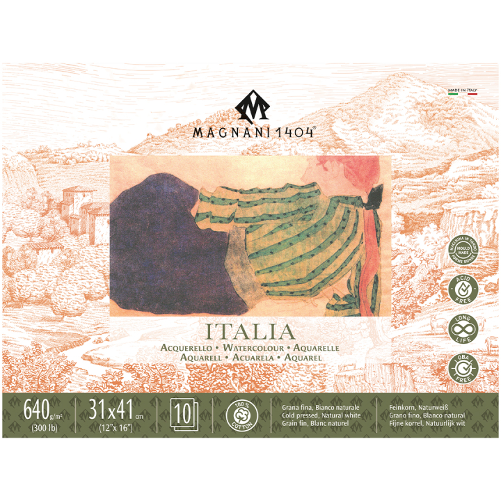 Aquarellpapier Italia 100% Baumwolle 640g Fine Grain 31x41cm 10 Sheets in der Gruppe Papier & Blöcke / Künstlerblöcke / Aquarellpapier bei Pen Store (130705)