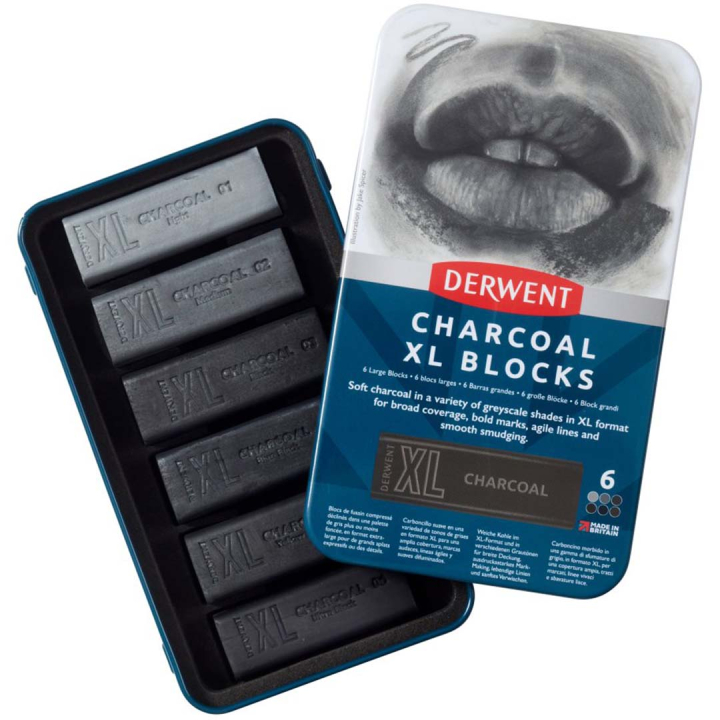 Charcoal XL Blocks Tin 6er-Set in der Gruppe Künstlerbedarf / Buntstifte und Bleistifte / Grafit- und Bleistifte bei Pen Store (131410)
