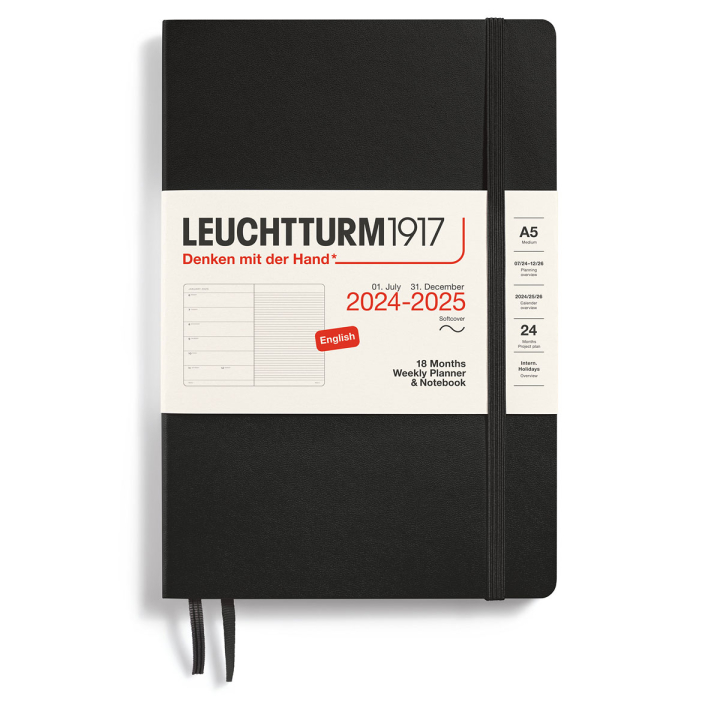 Kalender 18M Weekly Planner & Notebook Soft Cover A5 Black in der Gruppe Papier & Blöcke / Kalender und Terminkalender / 18 Monate Tageskalender bei Pen Store (132570)