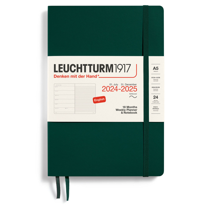 Kalender 18M Weekly Planner & Notebook Soft Cover A5 Forest Green in der Gruppe Papier & Blöcke / Kalender und Terminkalender / 18 Monate Tageskalender bei Pen Store (132574)