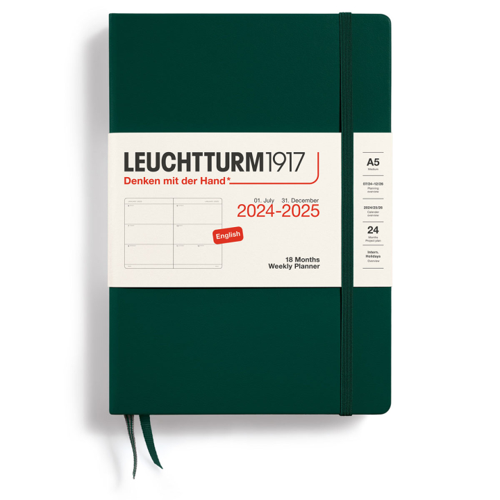 Kalender 18M Weekly Planner Hard Cover A5 Forest Green in der Gruppe Papier & Blöcke / Kalender und Terminkalender / 18 Monate Tageskalender bei Pen Store (132578)