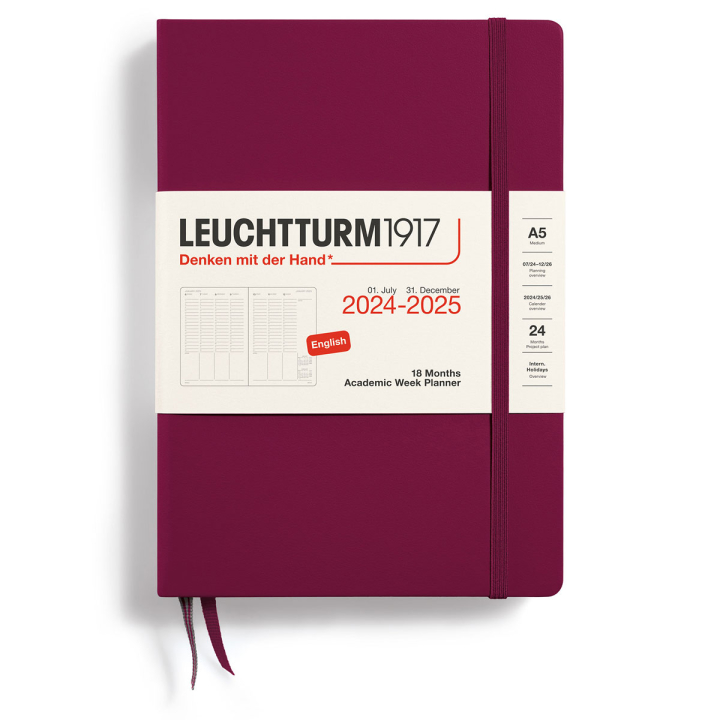 Kalender 18M Academic Week Planner Hard Cover A5 Port Red in der Gruppe Papier & Blöcke / Kalender und Terminkalender / 18 Monate Tageskalender bei Pen Store (132583)