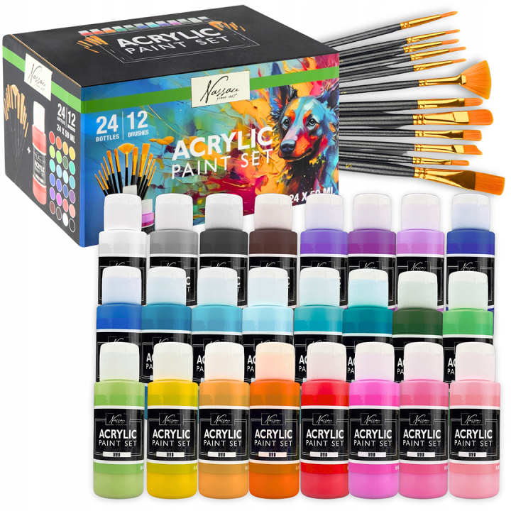 Acrylset 24 Farben (59 ml) + 12 Pinsel in der Gruppe Künstlerbedarf / Künstlerfarben / Acrylfarbe bei Pen Store (134423)