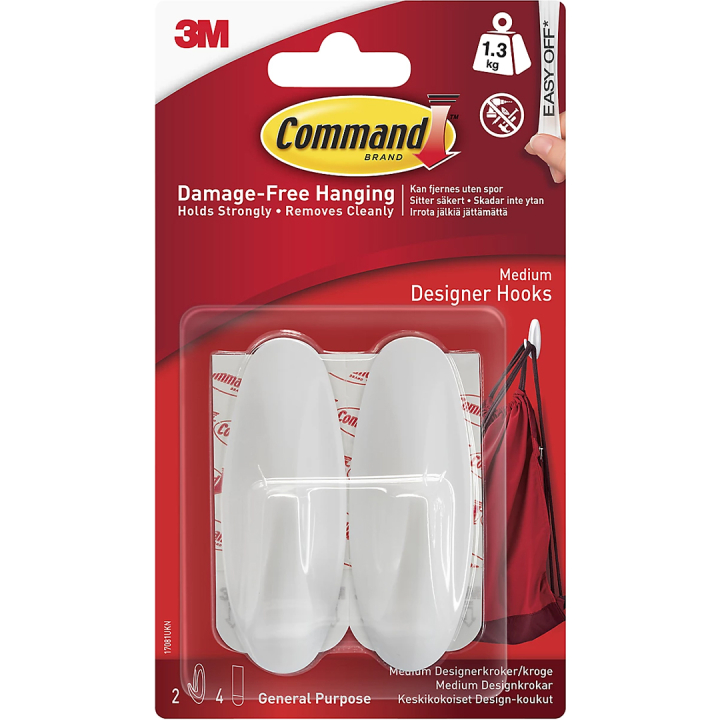 Command Selbstklebende Haken Design Medium Weiß 2er-Pack in der Gruppe Basteln & Hobby / Organisieren / Rahmen / Bilderaufhängung bei Pen Store (135683)