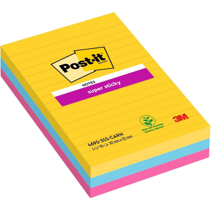 Post-it Super Sticky 101 x 152 mm Farbmix Carnival liniert 3er-Pack in der Gruppe Papier & Blöcke / Schreiben und Notizen / Post-it und Notizblöcke bei Pen Store (135725)