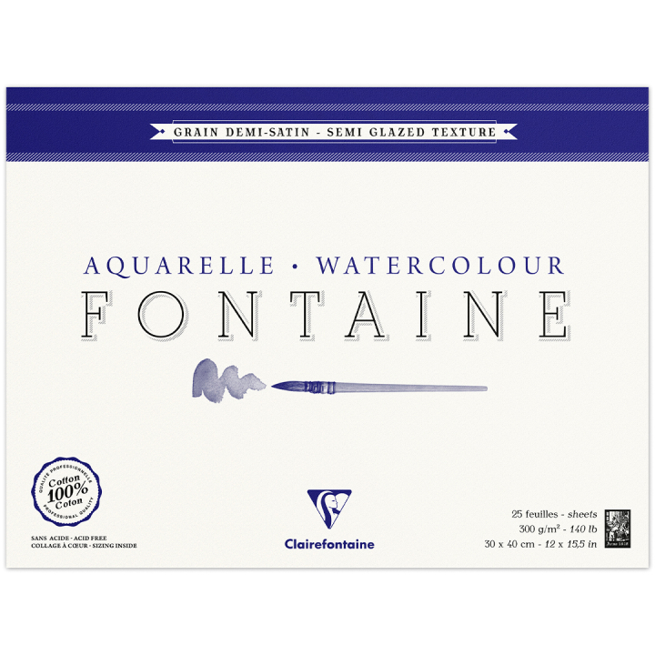 Fontaine Aquarellblock Semi-Glazed 30x40 cm 300g in der Gruppe Papier & Blöcke / Künstlerblöcke / Aquarellpapier bei Pen Store (136160)
