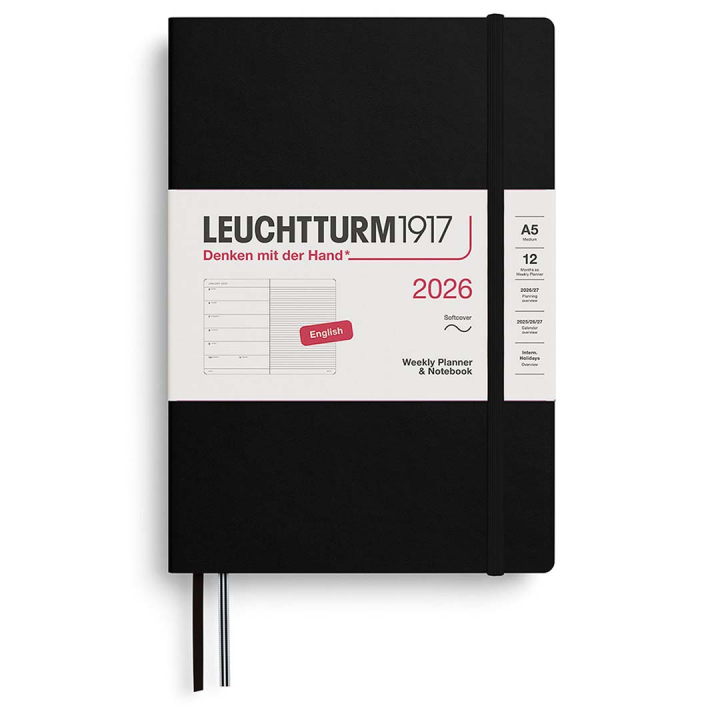 Kalender Weekly Planner & Notebook 2026 A5 Soft Cover Black in der Gruppe Papier & Blöcke / Kalender und Terminkalender / 12 Monate Tageskalender bei Pen Store (136238)