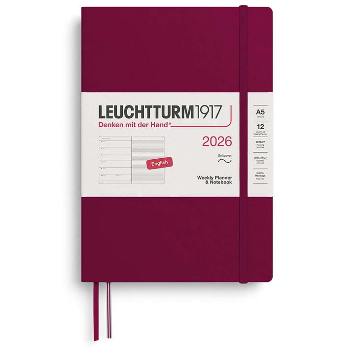 Kalender Weekly Planner & Notebook 2026 A5 Soft Cover Port Red in der Gruppe Papier & Blöcke / Kalender und Terminkalender / 12 Monate Tageskalender bei Pen Store (136241)
