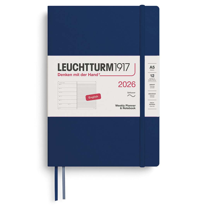 Kalender Weekly Planner & Notebook 2026 A5 Soft Cover Navy in der Gruppe Papier & Blöcke / Kalender und Terminkalender / 12 Monate Tageskalender bei Pen Store (136249)