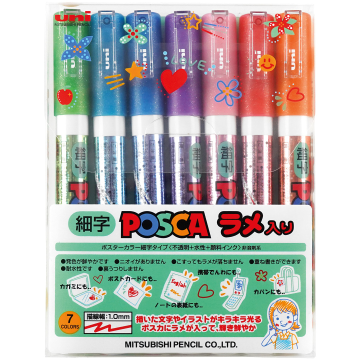 Posca PC-3M Glitter 7er-Set in der Gruppe Stifte / Künstlerstifte / Acrylmarker bei Pen Store (136460)