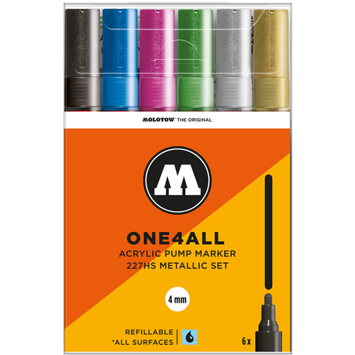 One4All 227HS 4mm Metallic 6er-Pack in der Gruppe Stifte / Künstlerstifte / Acrylmarker bei Pen Store (136937)