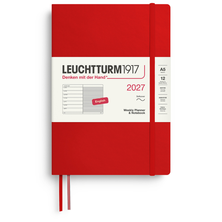 Kalender Weekly Planner & Notebook 2027 A5 Soft Cover Cherry in der Gruppe Papier & Blöcke / Kalender und Terminkalender / 12 Monate Tageskalender bei Pen Store (137497)