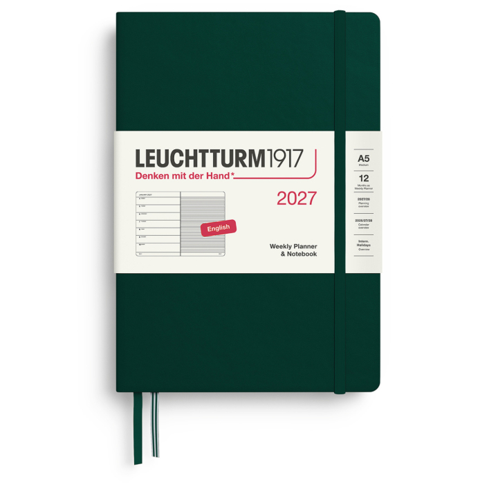 Kalender Weekly Planner & Notebook 2027 A5 Forest Green in der Gruppe Papier & Blöcke / Kalender und Terminkalender / 12 Monate Tageskalender bei Pen Store (137521)