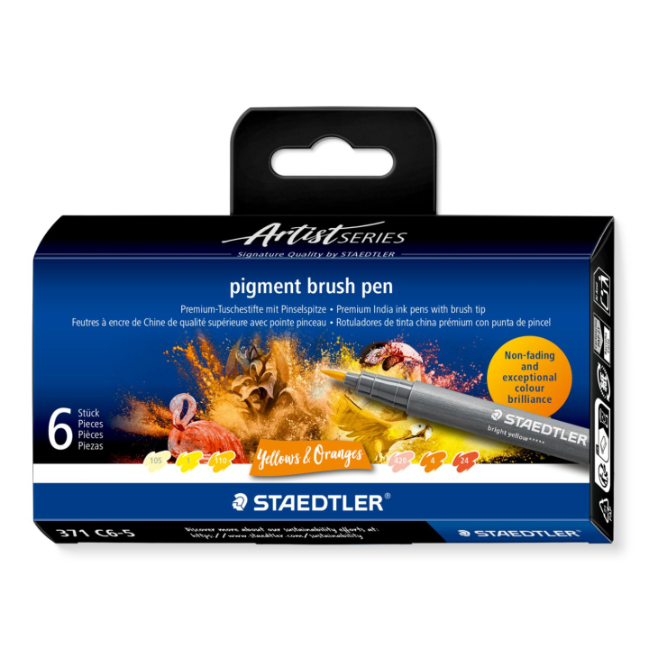 Pigment Arts Brush Pen 6-er Set Yellow/Orange in der Gruppe Produktreihen / Staedtler Artist Series bei Pen Store (137615)