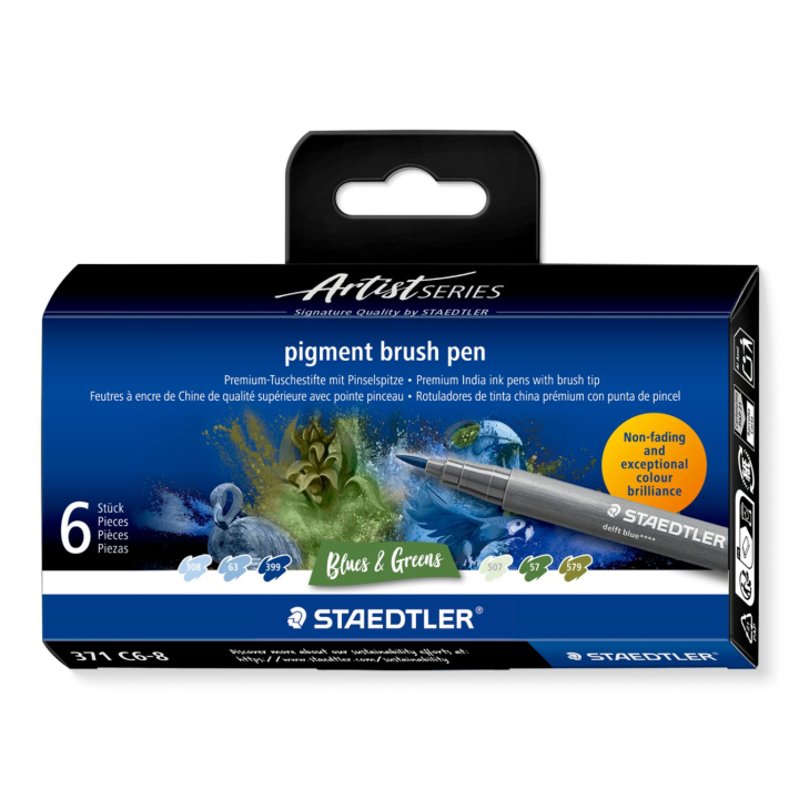 Pigment Arts Brush Pen 6-er Set Blue/Green in der Gruppe Stifte / Künstlerstifte / Pinselstifte bei Pen Store (137618)