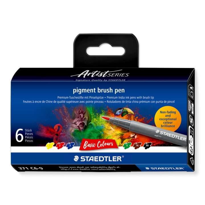 Pigment Arts Brush Pen 6-er Set Basic in der Gruppe Produktreihen / Staedtler Artist Series bei Pen Store (137619)