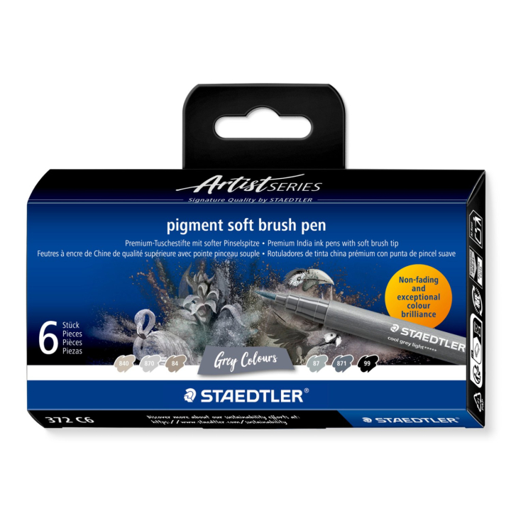 Pigment Arts Soft Brush Pen 6-er Set Grey in der Gruppe Stifte / Künstlerstifte / Pinselstifte bei Pen Store (137626)