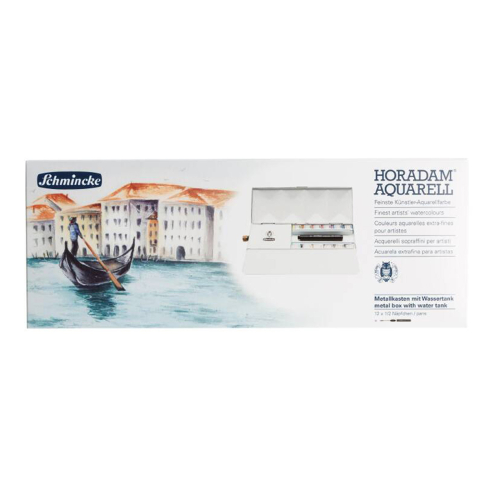 Horadam Aquarell Half Pans 12er-Set + watertank in der Gruppe Künstlerbedarf / Künstlerfarben / Aquarell / Aquarellfarbe im Napf bei Pen Store (137803)