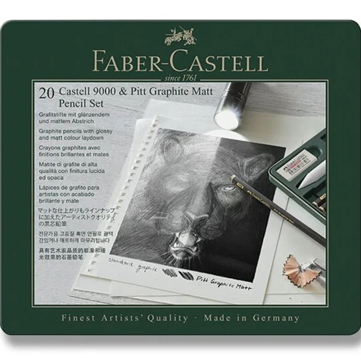 Bleistift-Set Pitt Graphite Matt + Castell 9000 20-teilig in der Gruppe Künstlerbedarf / Buntstifte und Bleistifte / Grafit- und Bleistifte bei Pen Store (138032)
