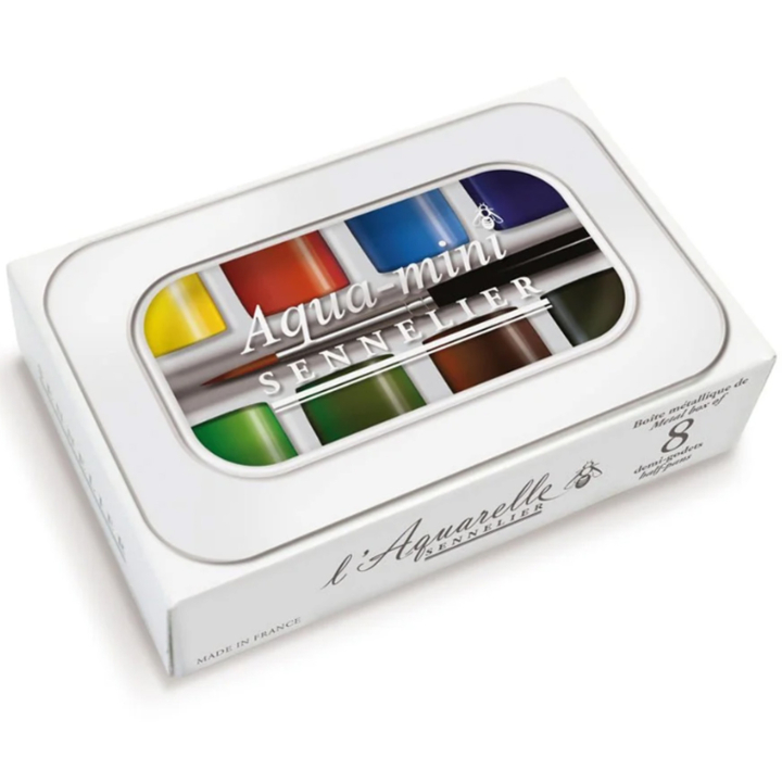 l'Aquarelle Aqua-mini Aquarellkasten 8 halbe Näpfchen + Pinsel in der Gruppe Künstlerbedarf / Künstlerfarben / Aquarell / Aquarellfarbe im Napf bei Pen Store (138036)