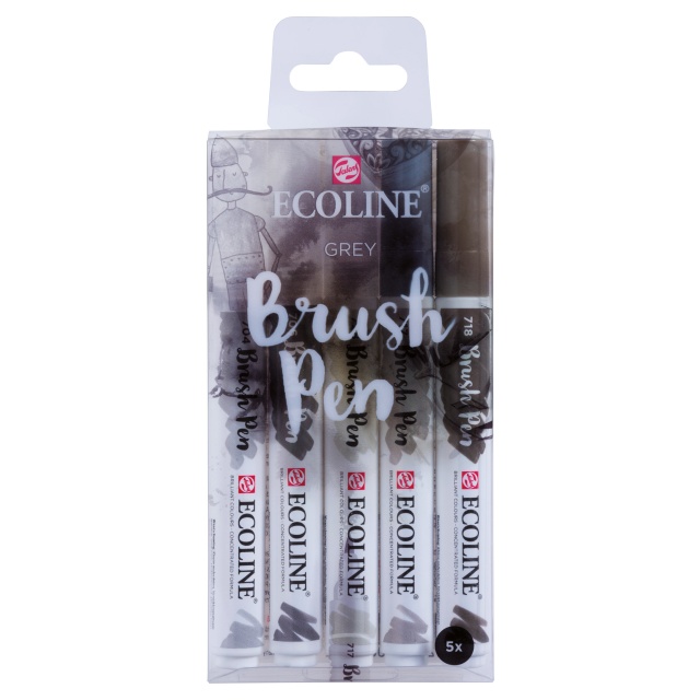 Ecoline Brush Pen Grey 5er-Set